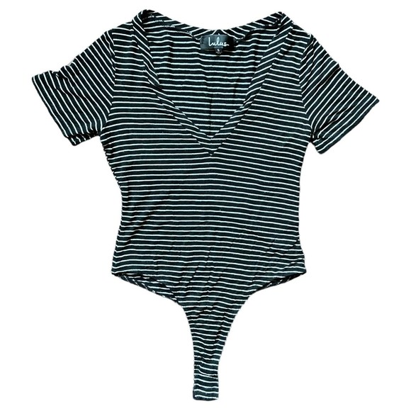Lulus Womens Bodysuit Size Small Striped Black & White Leotard Rayon Stretch S - Picture 1 of 6